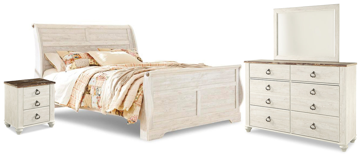 Willowton King Sleigh Bed, Dresser, Mirror and Nightstand from Ashley - Luna Furniture