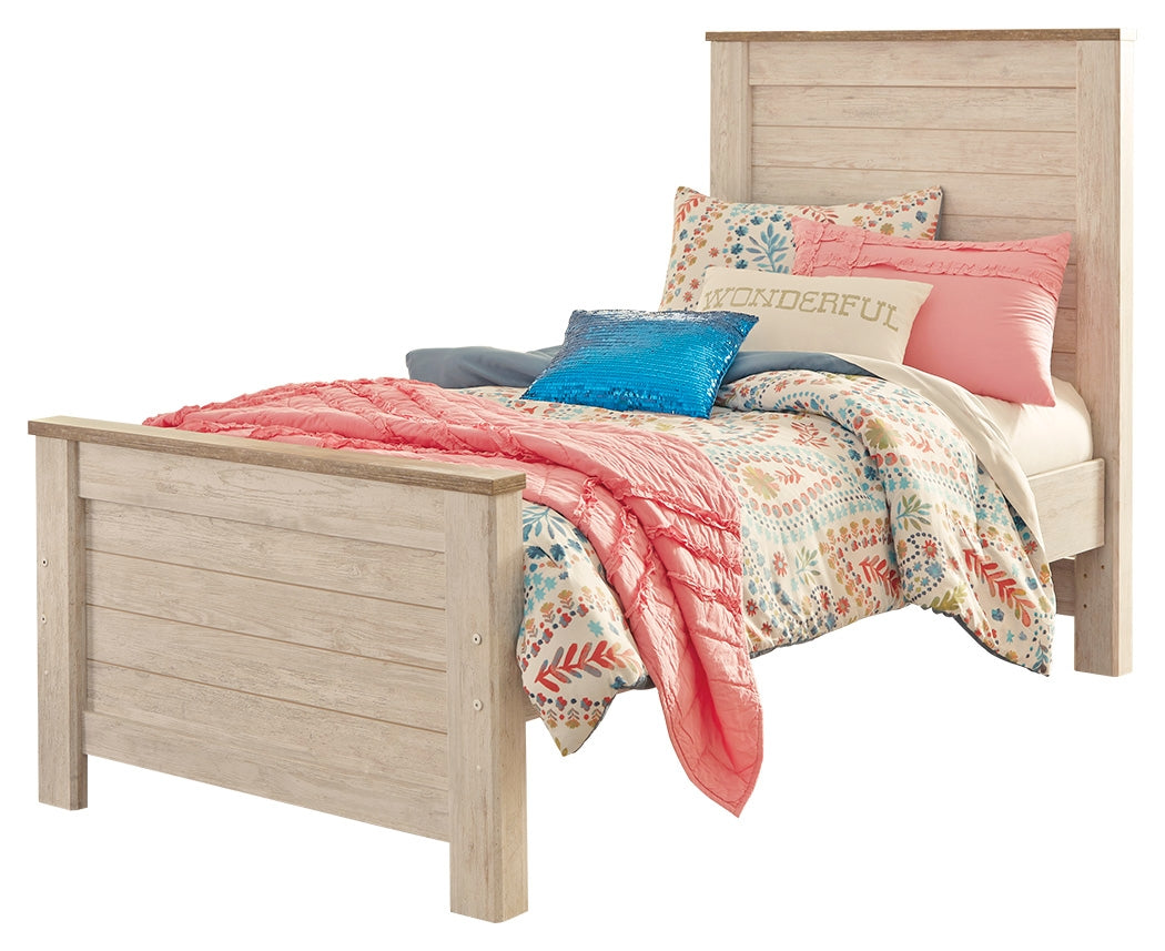 Willowton Twin Panel Bed with Nightstand in Whitewash from Ashley - Luna Furniture