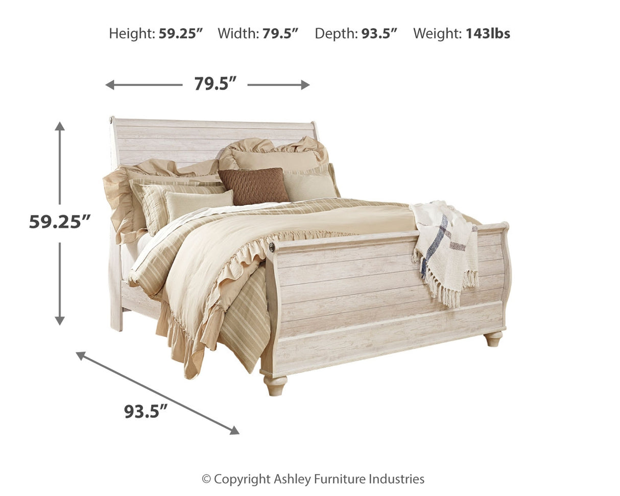 Willowton Whitewash King Sleigh Bed, Dresser, Mirror and 2 Nightstands from Ashley - Luna Furniture