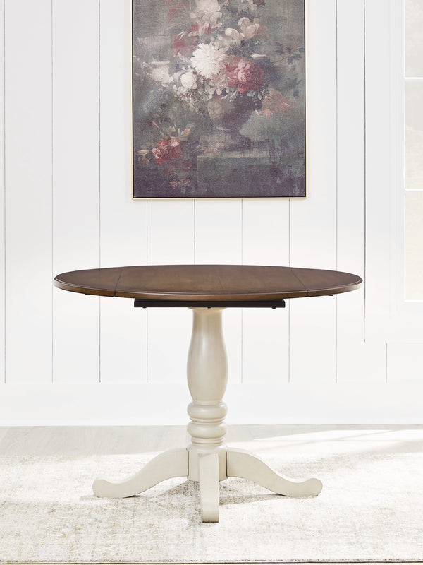 Wirloni Antique White/Brown Dining Drop Leaf Table