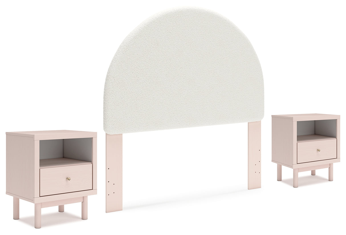 Wistenpine Full Upholstered Panel Headboard with 2 Nightstands in Blush from Ashley - Luna Furniture