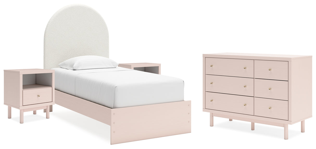 Wistenpine Twin Upholstered Panel Bed with Dresser and 2 Nightstands in Blush from Ashley - Luna Furniture