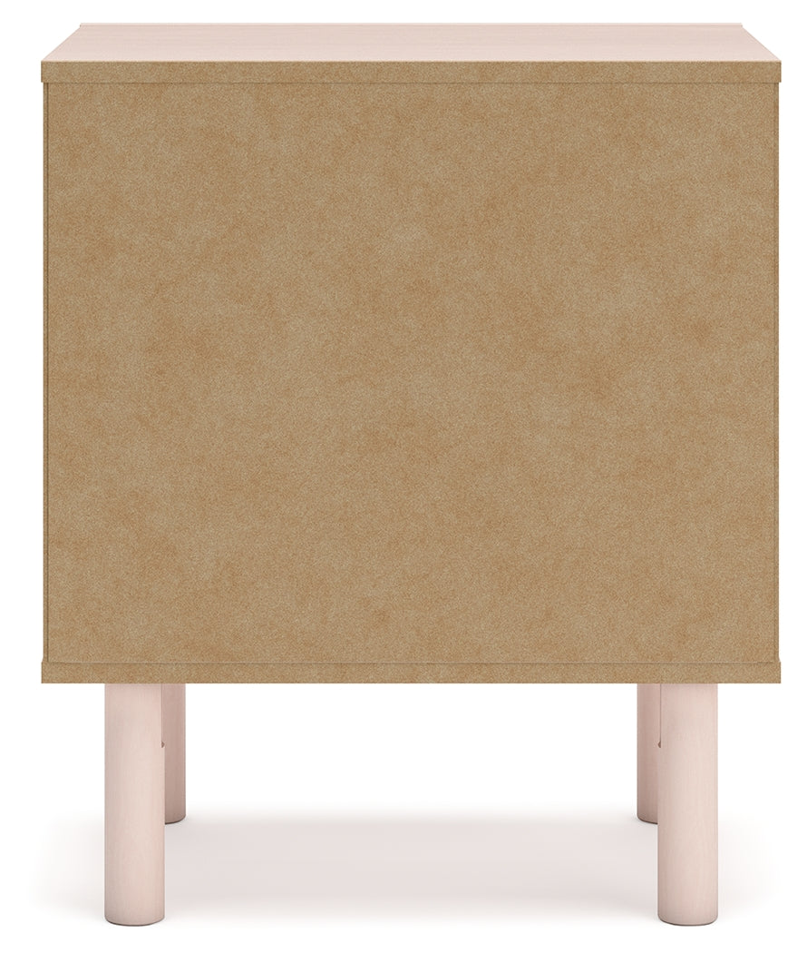 Wistenpine Twin Upholstered Panel Headboard with Mirrored Dresser, Chest and Nightstand in Blush from Ashley - Luna Furniture