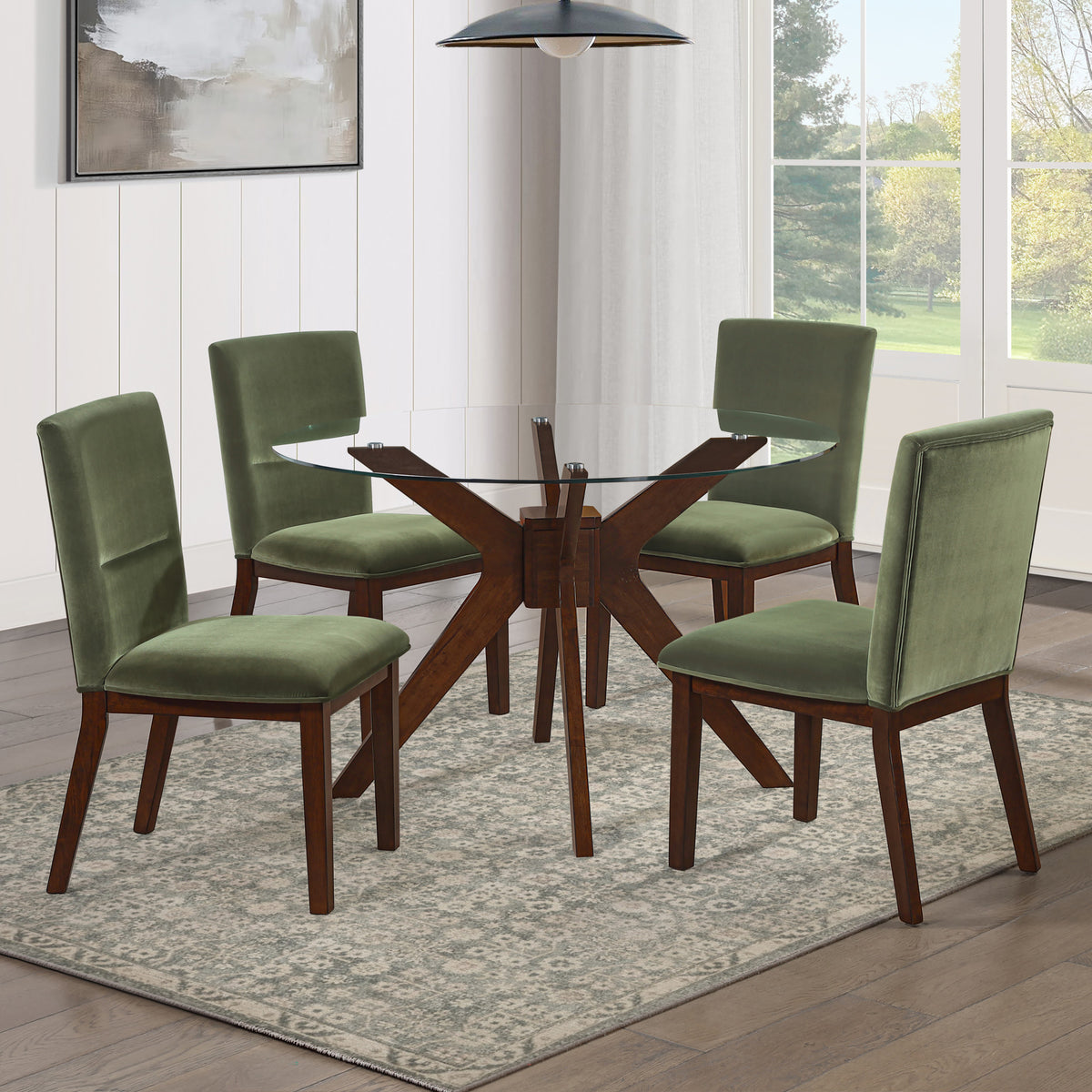 Zen 5-Piece Dining Set with Green Velvet Chairs from Steve Silver - Luna Furniture
