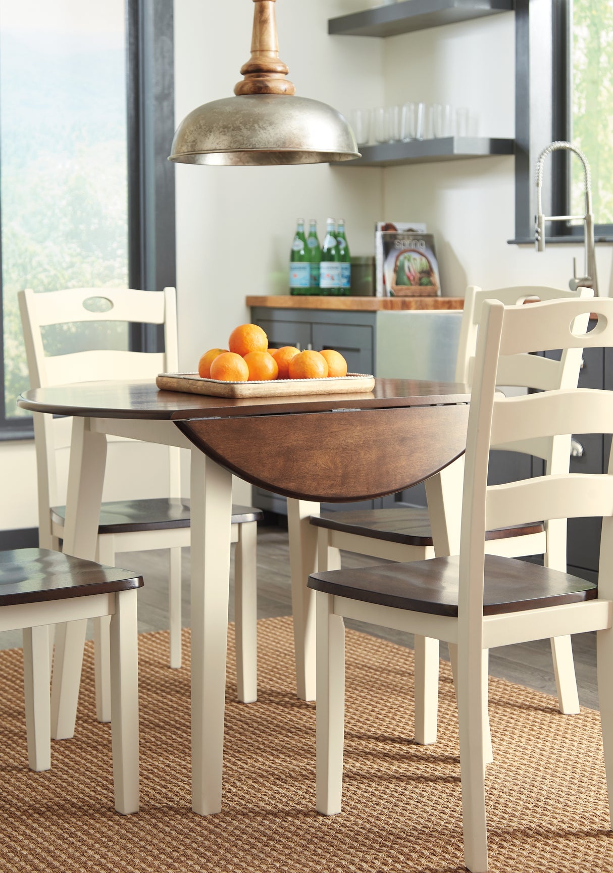 Woodanville Cream/Brown Dining Table with 4 Chairs from Ashley Furniture - Luna Furniture