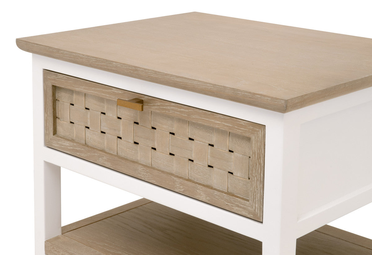 Weave 1-Drawer Side Table in Smoke Gray Oak, White Painted Oak from Essentials For Living - Luna Furniture