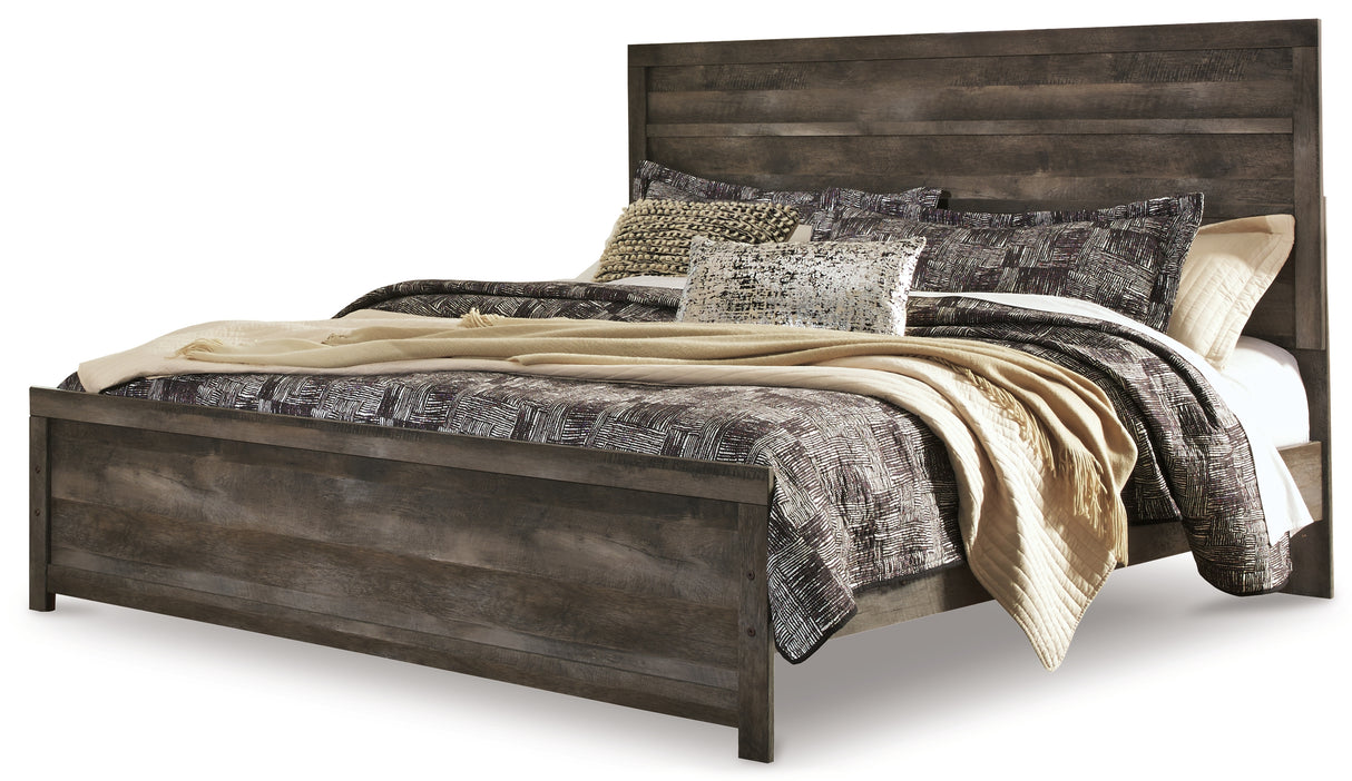 Wynnlow Gray King Panel Bed with Mirrored Dresser and Chest from Ashley Furniture - Luna Furniture