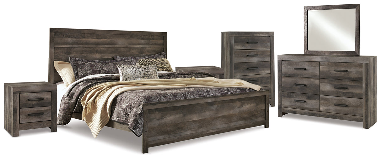 Wynnlow King Panel Bed with Mirrored Dresser, Chest and 2 Nightstands in Gray from Ashley - Luna Furniture