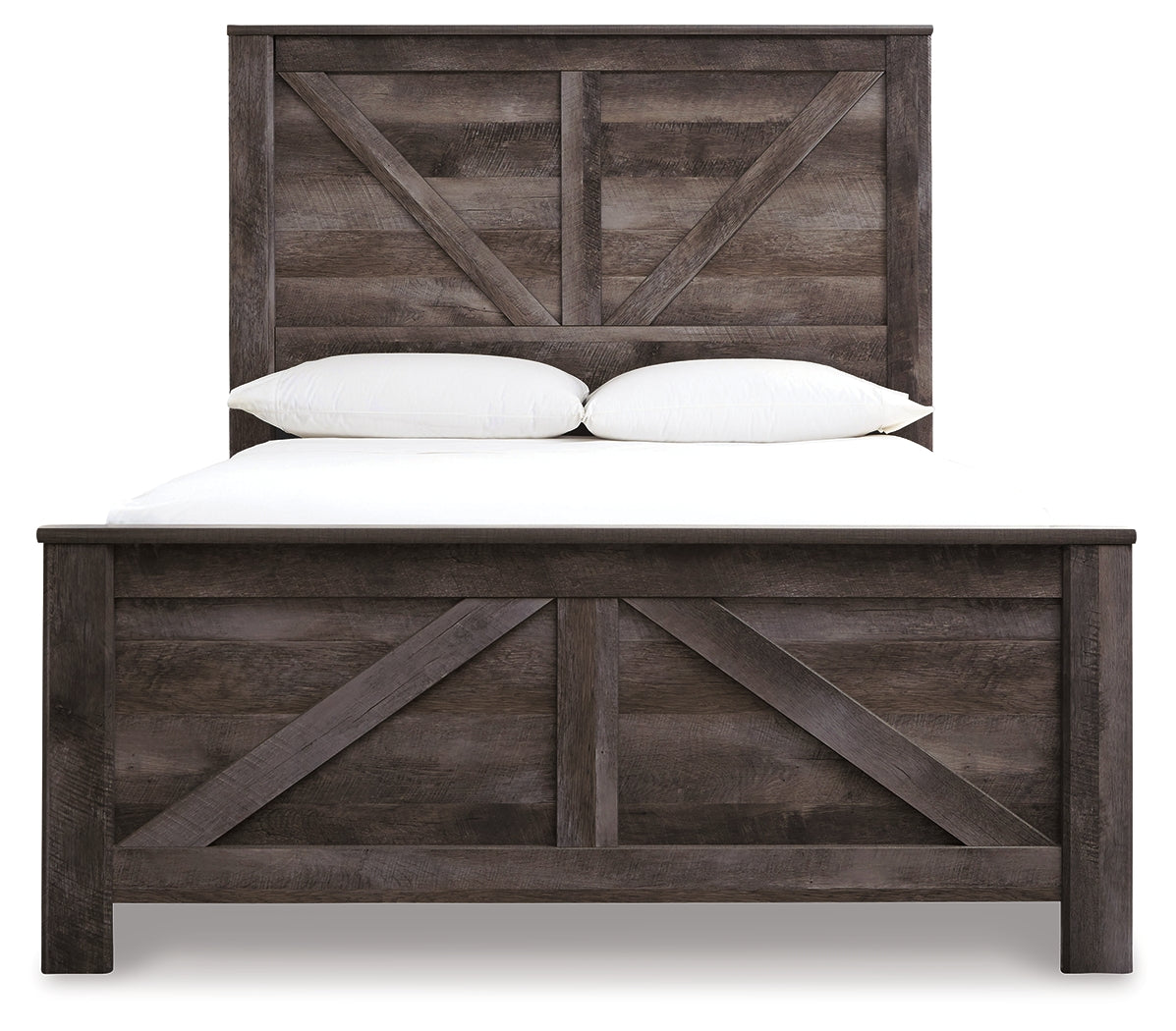 Wynnlow Queen Crossbuck Panel Bed with Mirrored Dresser, Chest and 2 Nightstands in Gray from Ashley - Luna Furniture