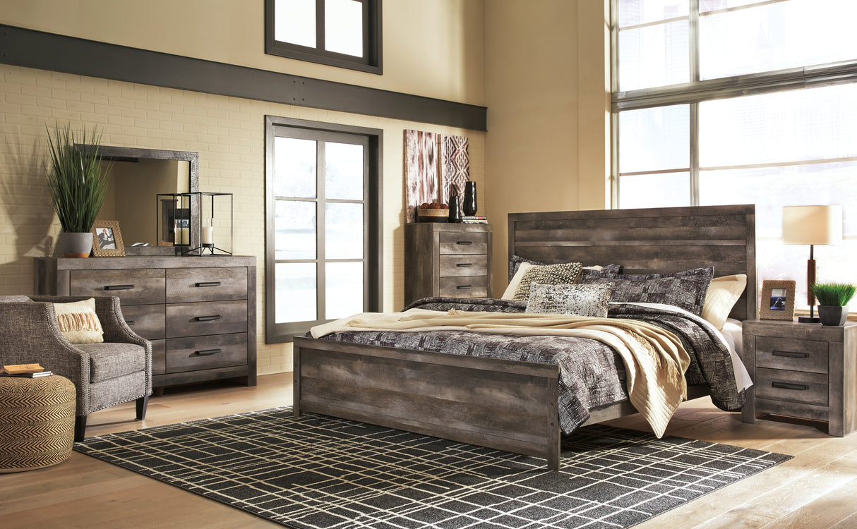 Wynnlow Queen Panel Bed with Mirrored Dresser and Chest in Gray from Ashley - Luna Furniture