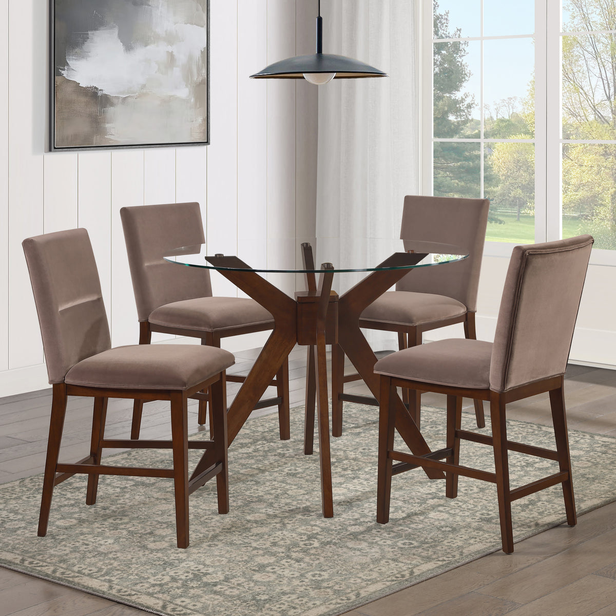 Zen 5-Piece Counter Set with Brown Velvet Counter Chairs from Steve Silver - Luna Furniture