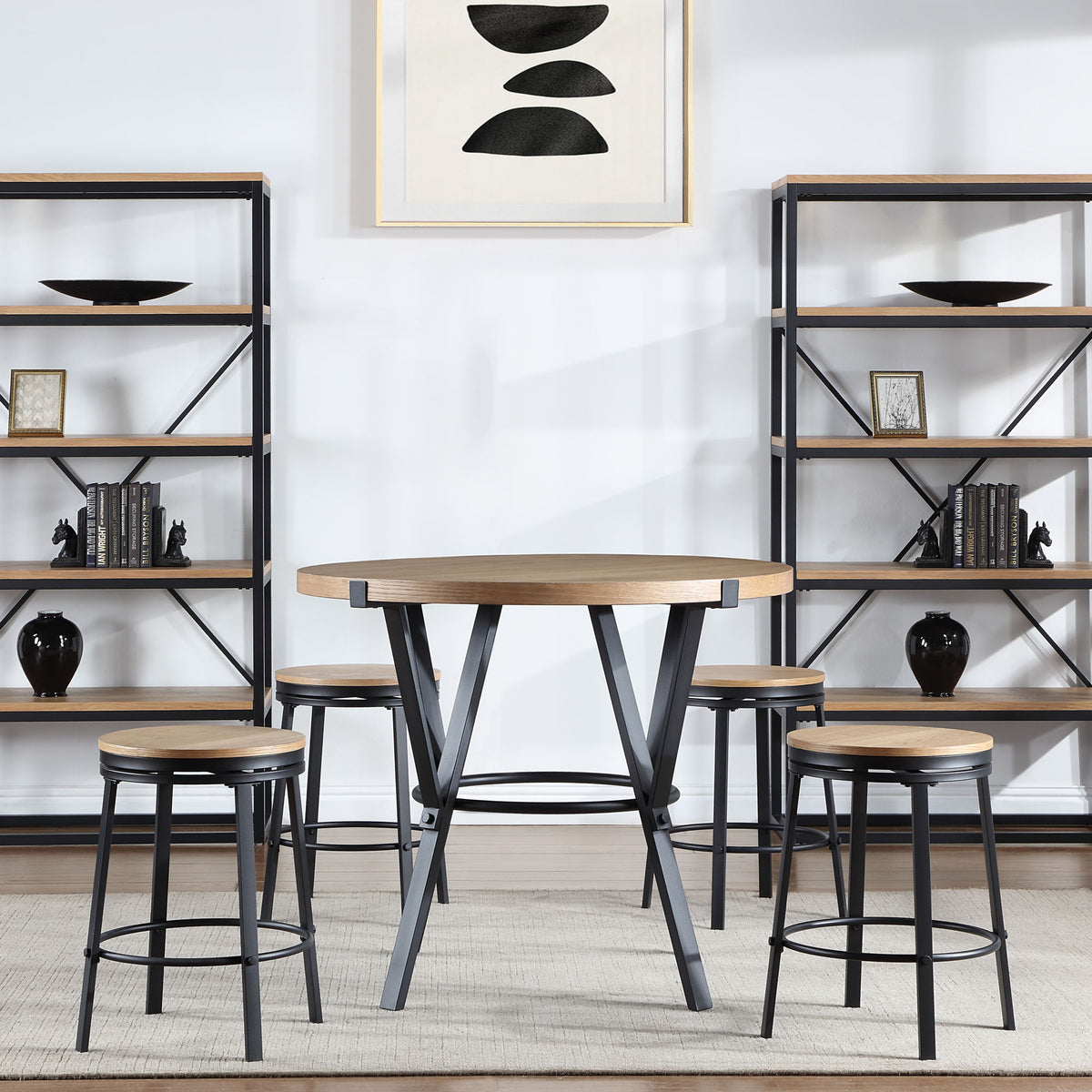 Magnolia 42-inch Round Counter Table, Black and Sand from Steve Silver - Luna Furniture