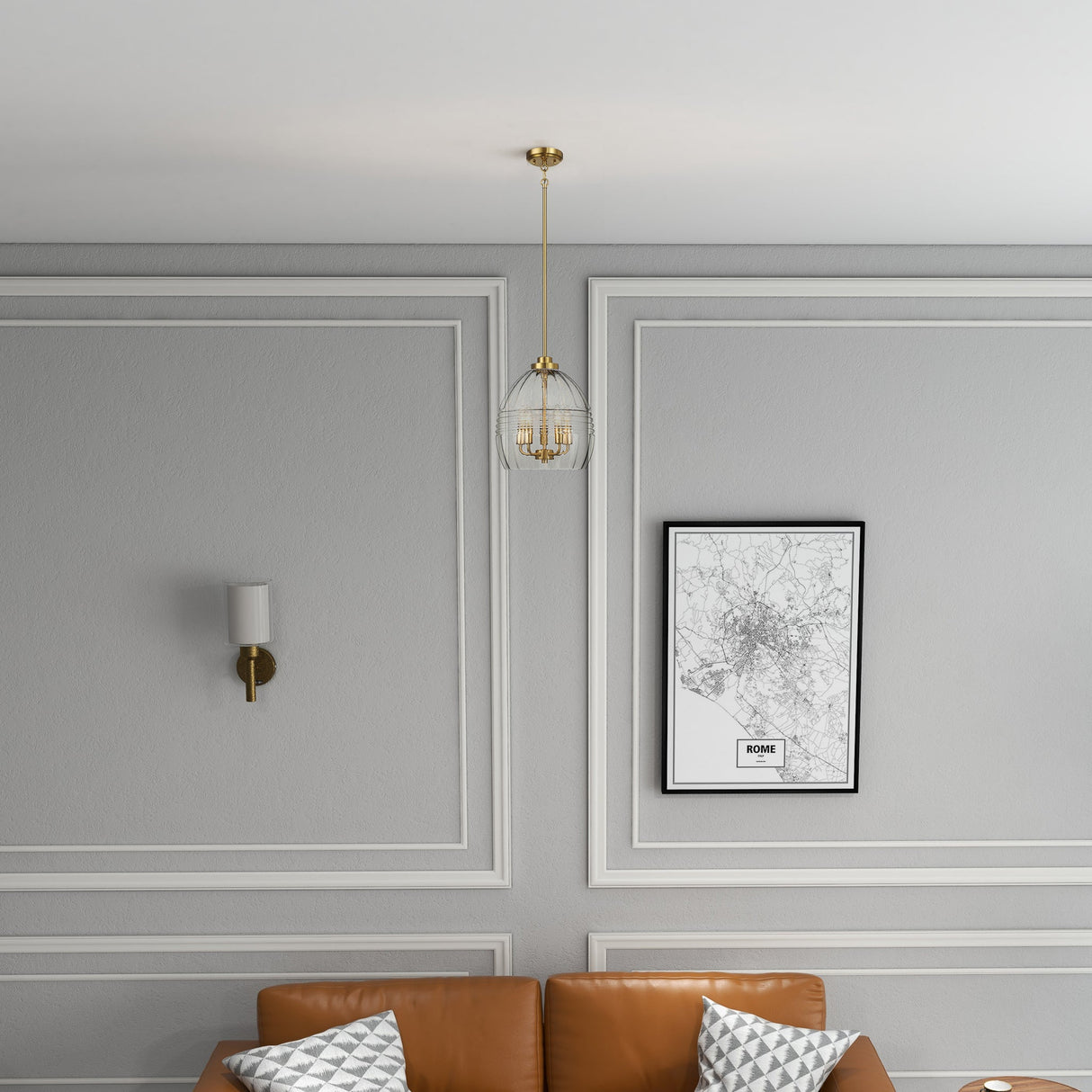 Zen Five Pendant Chain Hanging Light with Clear Glass - Satin Brass from Midinmod - Luna Furniture