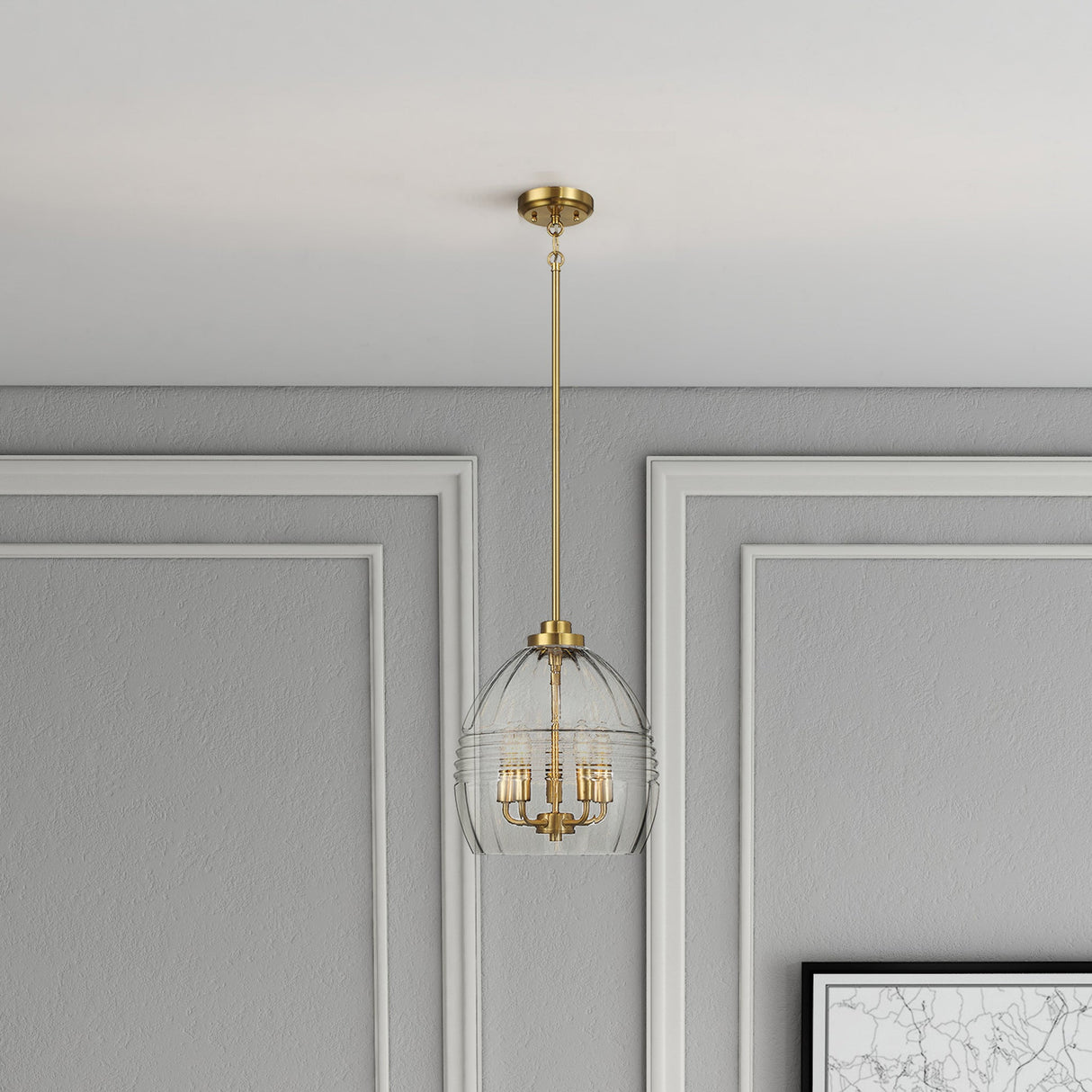 Zen Five Pendant Chain Hanging Light with Clear Glass - Satin Brass from Midinmod - Luna Furniture
