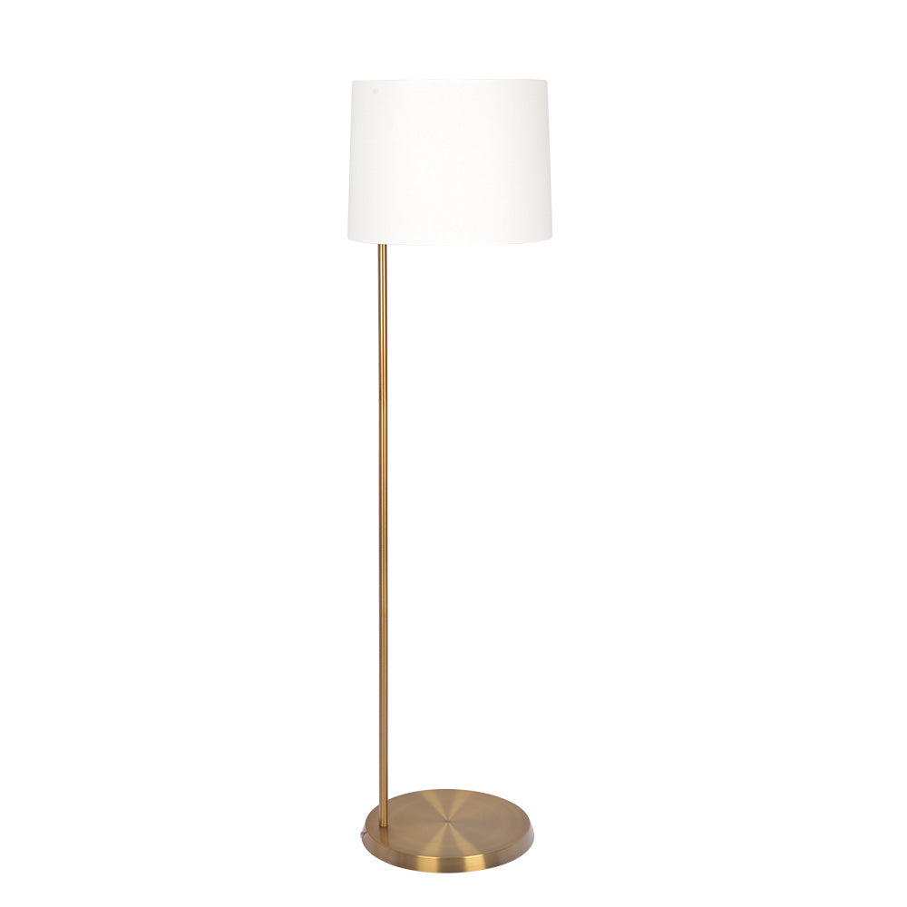 Zenith Offset Brass Base Floor Lamp with Drum-shaped Linen Shade from Midinmod - Luna Furniture