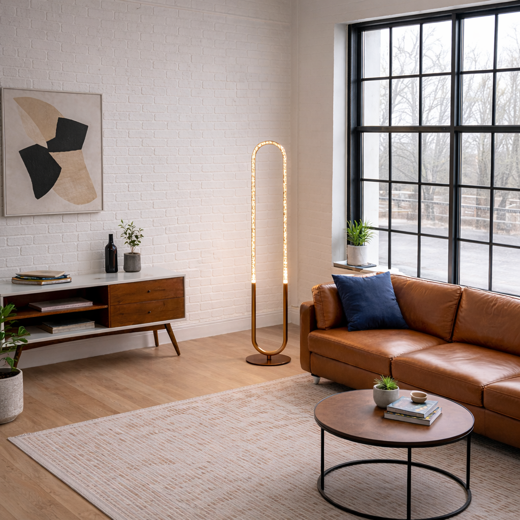 Zeon LED Floor Lamp Coarse Gold and Clear from Ashcroft Furniture - Luna Furniture