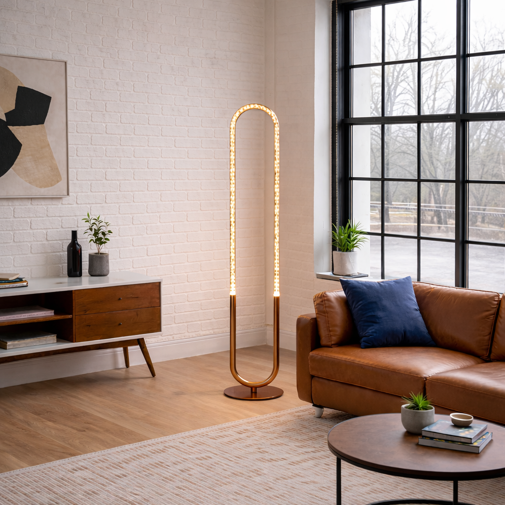 Zeon LED Floor Lamp Coarse Gold and Clear from Ashcroft Furniture - Luna Furniture