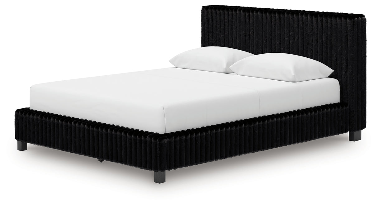 Zuraleus Black Queen Upholstered Bed, Dresser and Nightstand from Ashley - Luna Furniture