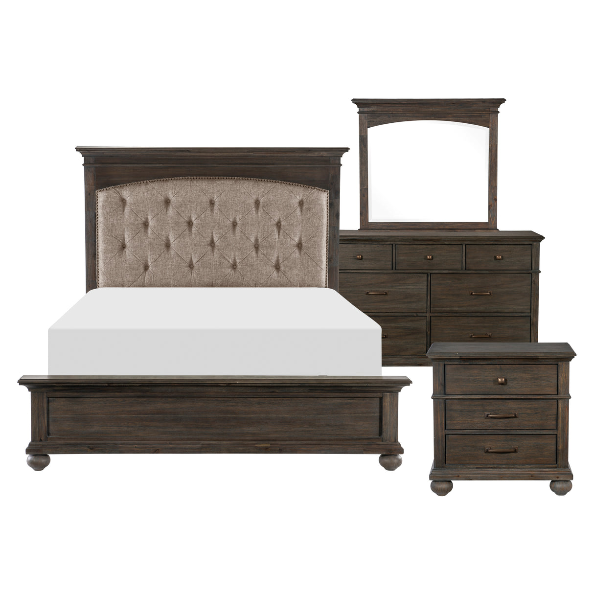 Motsinger Brown 4-Piece Bedroom Set (Queen Bed, Nightstand, Dresser, Mirror) from Homelegance - Luna Furniture