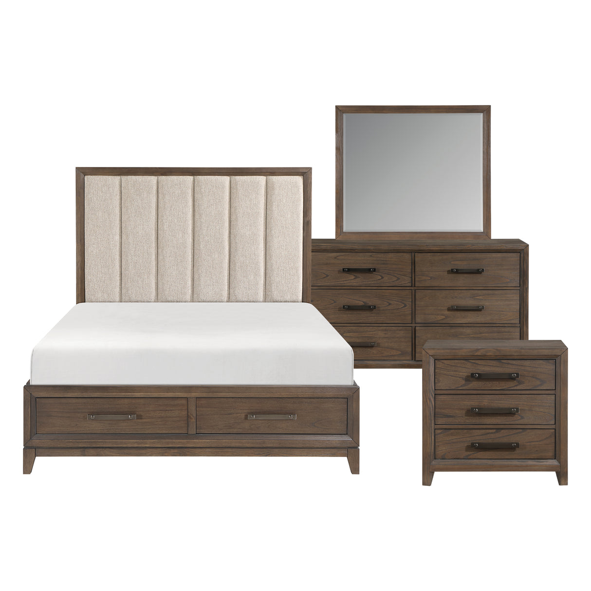 Cambridge Dark Walnut 4-Piece Bedroom Set (Queen Bed, Nightstand, Dresser, Mirror) from Homelegance - Luna Furniture
