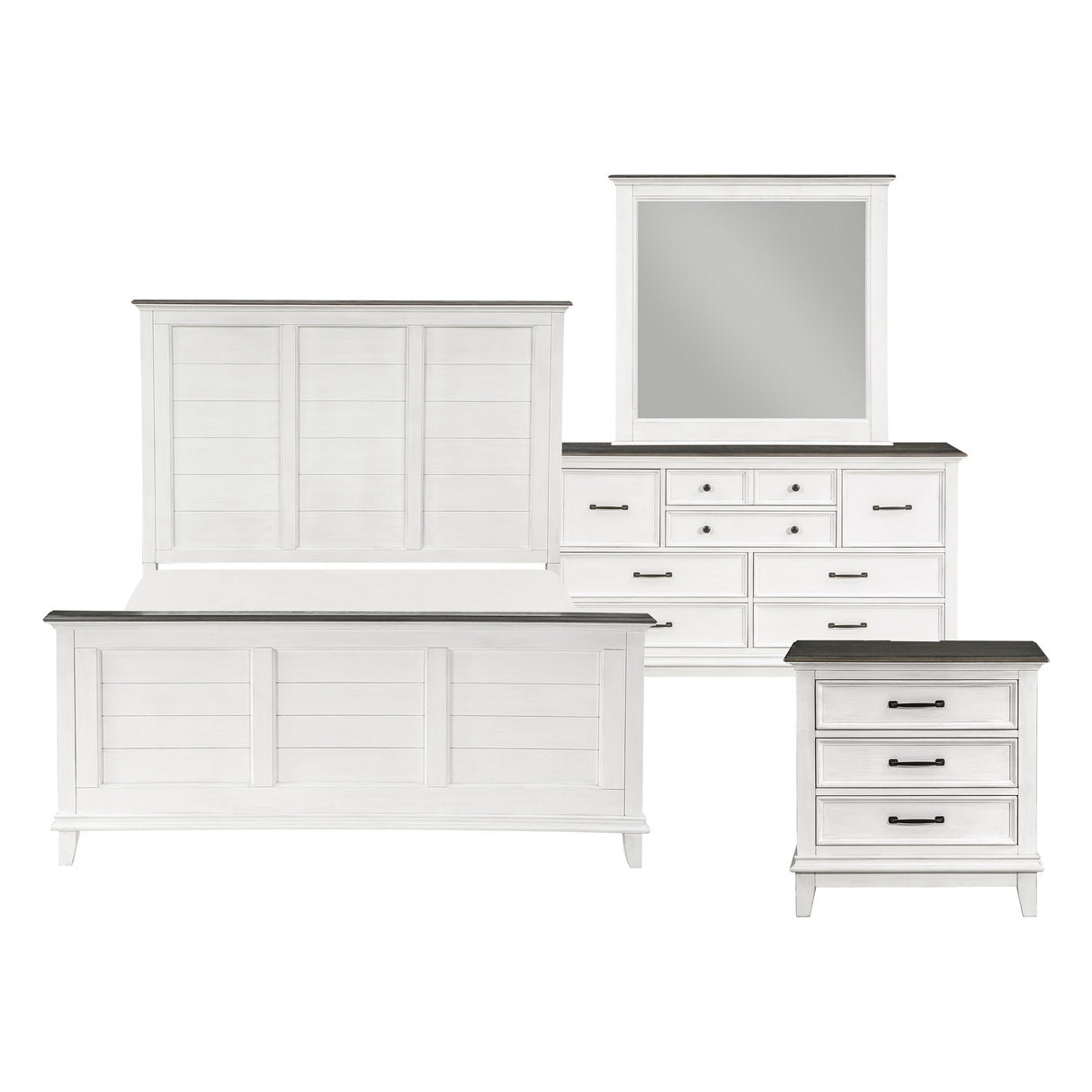 Chesterton Antique White/Dark Brown 4-Piece Bedroom Set (Queen Bed, Nightstand, Dresser, Mirror) from Homelegance - Luna Furniture