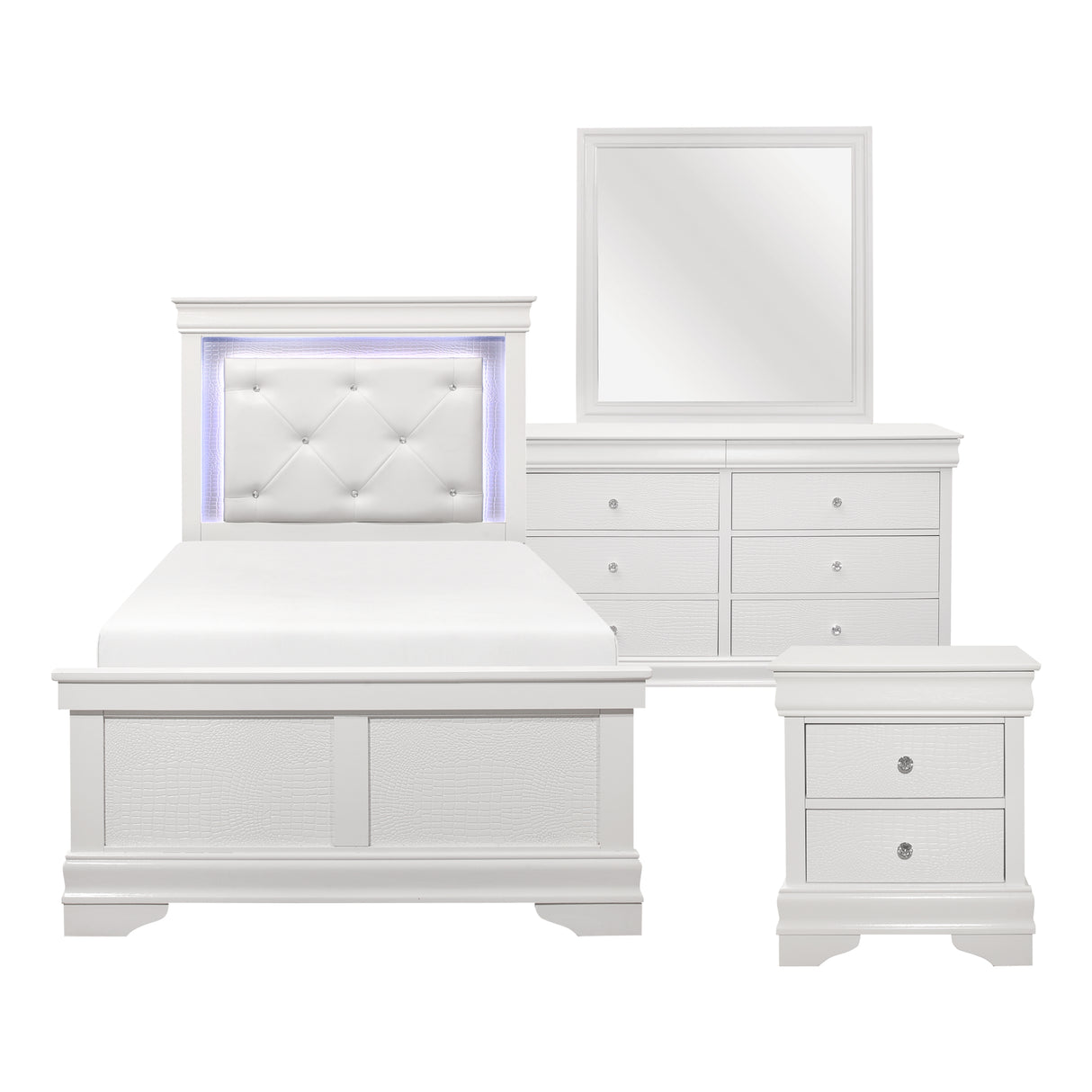 Lana White 4-Piece Youth Bedroom Set (Twin Bed, Nightstand, Dresser, Mirror) from Homelegance - Luna Furniture