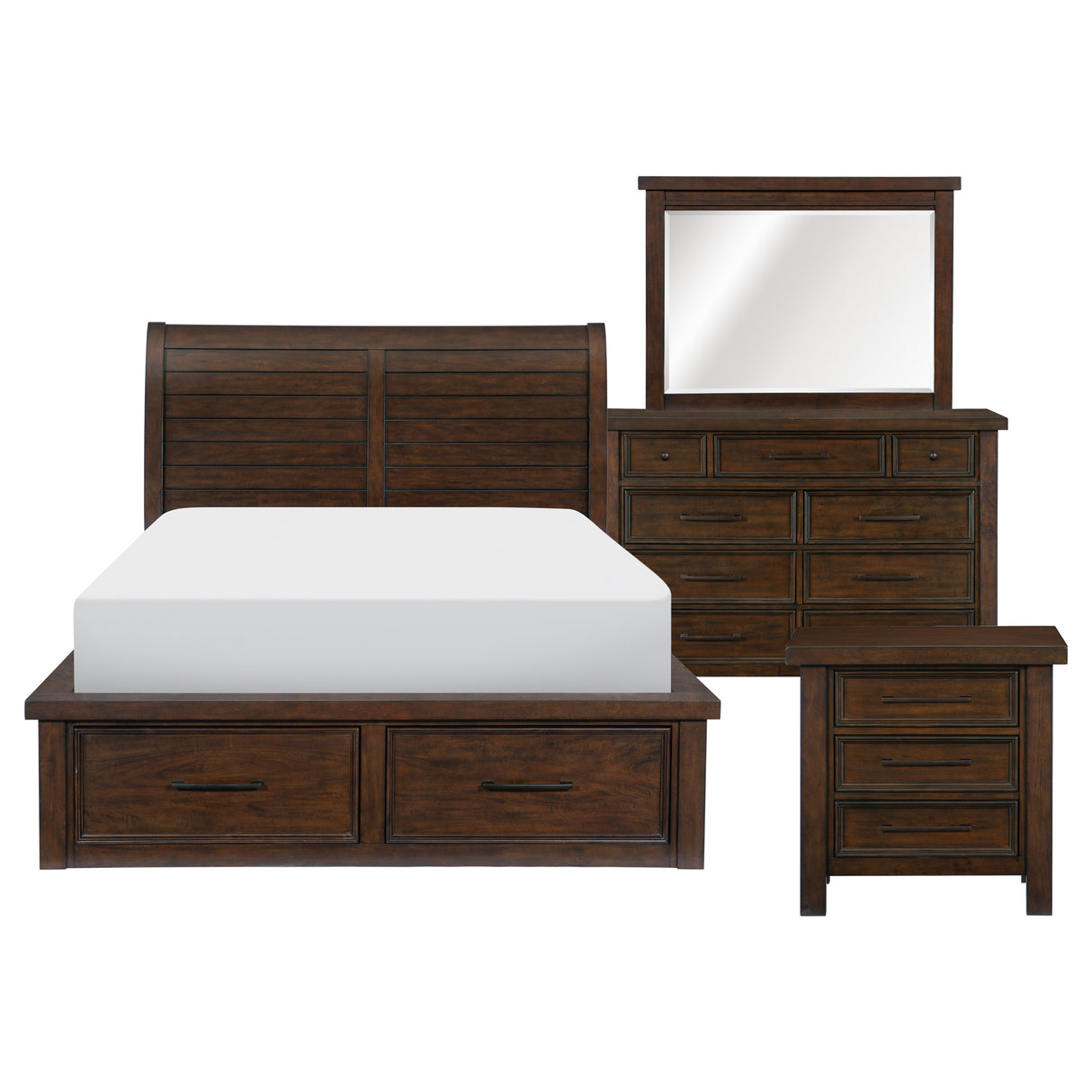 Logandale Brown 4-Piece Bedroom Set (Queen Bed, Nightstand, Dresser, Mirror) from Homelegance - Luna Furniture