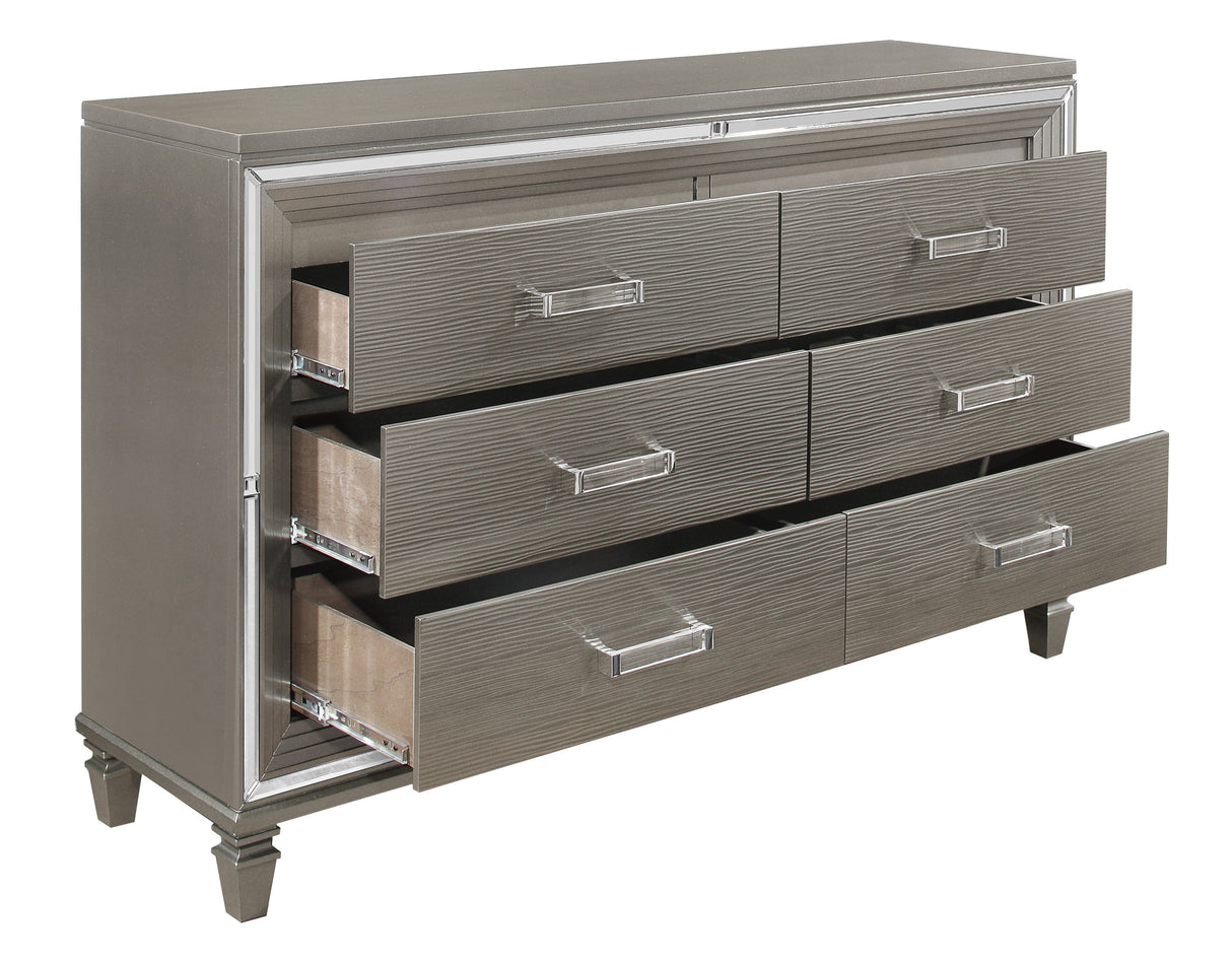 Tamsin Silver/Gray Metallic 4-Piece Bedroom Set (Queen Bed, Nightstand, Dresser, Mirror) from Homelegance - Luna Furniture
