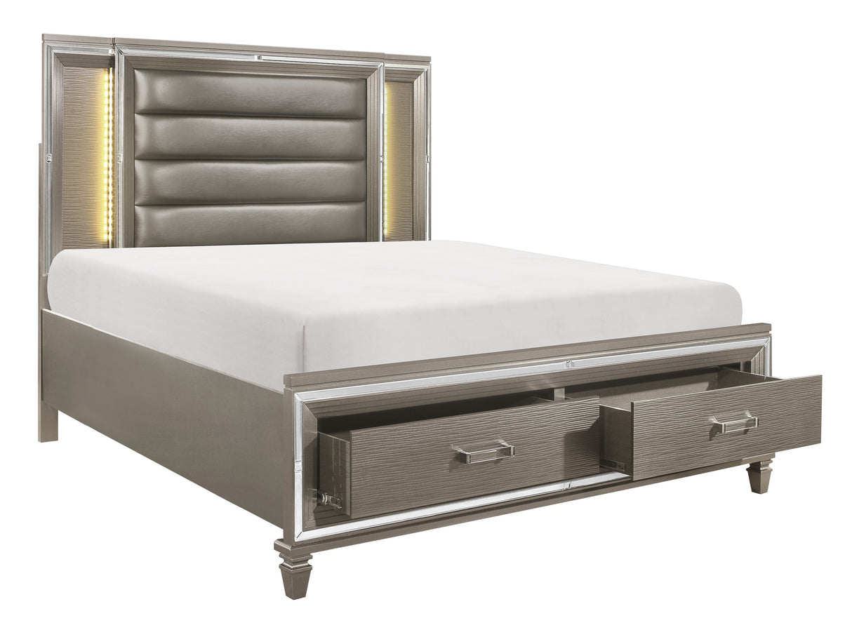 Tamsin Silver/Gray Metallic 4-Piece Bedroom Set (Queen Bed, Nightstand, Dresser, Mirror) from Homelegance - Luna Furniture