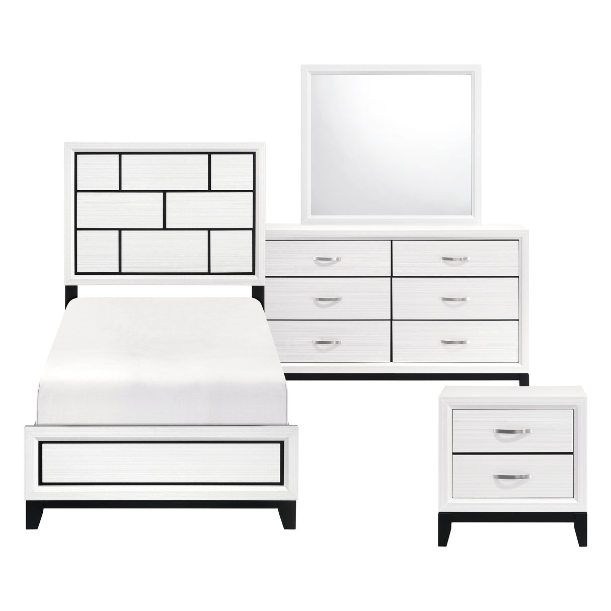 Davi White 4-Piece Youth Bedroom Set (Twin Bed, Nightstand, Dresser, Mirror) from Homelegance - Luna Furniture