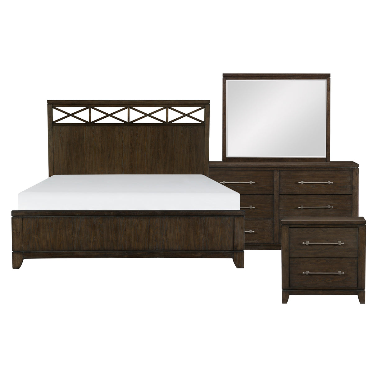 Griggs Dark Brown 4-Piece Bedroom Set (Queen Bed, Nightstand, Dresser, Mirror) from Homelegance - Luna Furniture