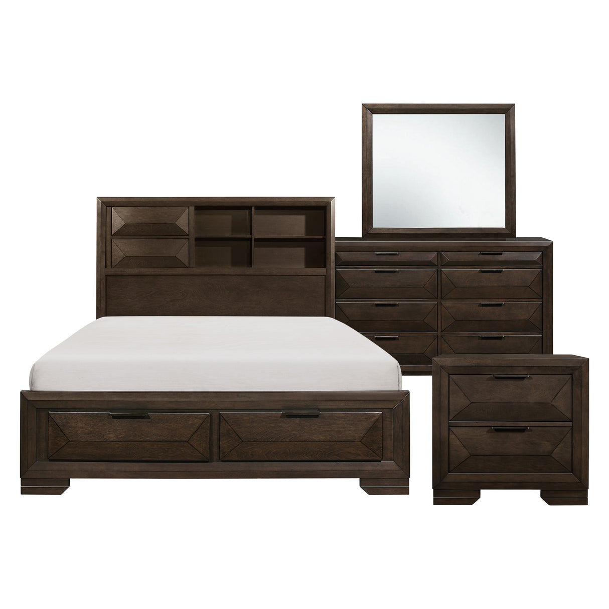 Chesky Warm Espresso 4-Piece Bedroom Set (Queen Bed, Nightstand, Dresser, Mirror) from Homelegance - Luna Furniture