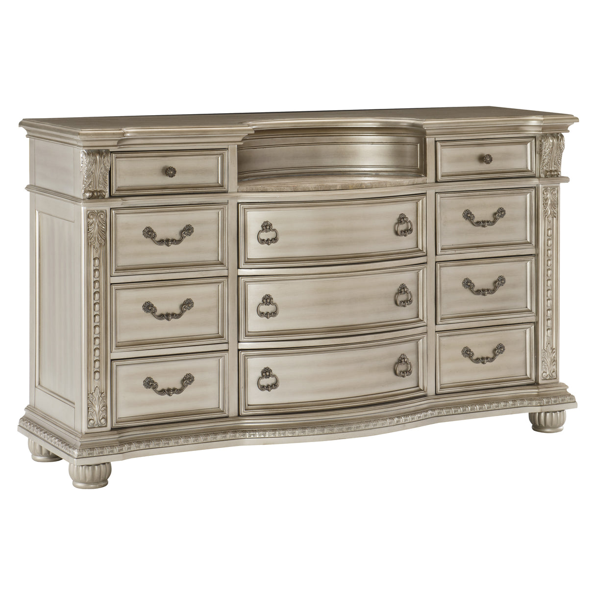 Cavalier Silver 4-Piece Bedroom Set (Queen Bed, Nightstand, Dresser, Mirror) from Homelegance - Luna Furniture