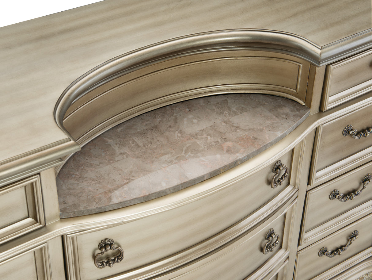 Cavalier Silver 4-Piece Bedroom Set (Queen Bed, Nightstand, Dresser, Mirror) from Homelegance - Luna Furniture
