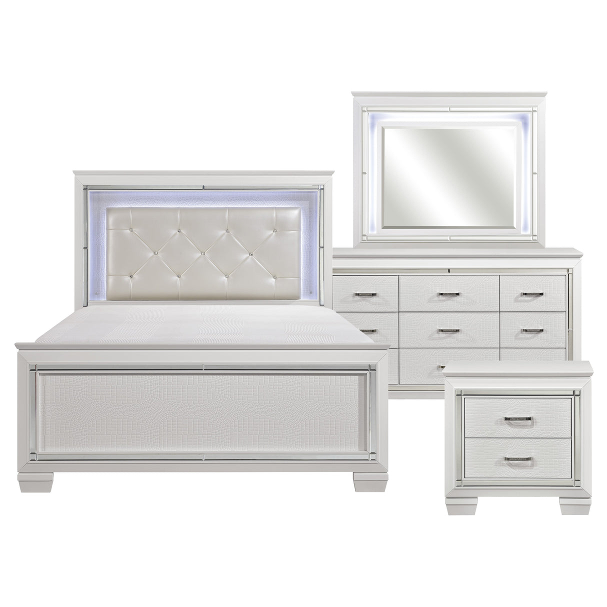 Allura White 4-Piece Bedroom Set (Queen Bed, Nightstand, Dresser, Mirror) from Homelegance - Luna Furniture
