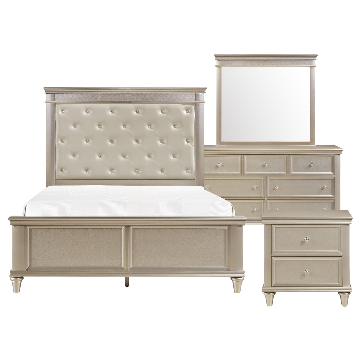 Celandine Silver 4-Piece Bedroom Set (Queen Bed, Nightstand, Dresser, Mirror) from Homelegance - Luna Furniture