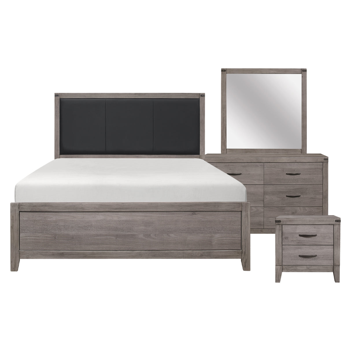 Woodrow Brownish Gray 4-Piece Bedroom Set (Queen Bed, Nightstand, Dresser, Mirror) from Homelegance - Luna Furniture