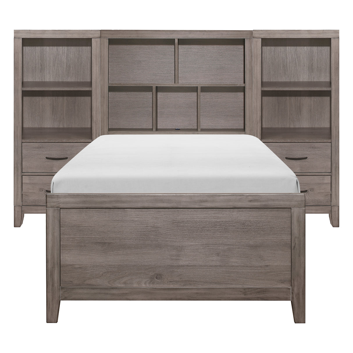 Woodrow Brownish Gray 3-Piece Twin Wall Bed Set (Twin Bed, 2x Nightstand) from Homelegance - Luna Furniture