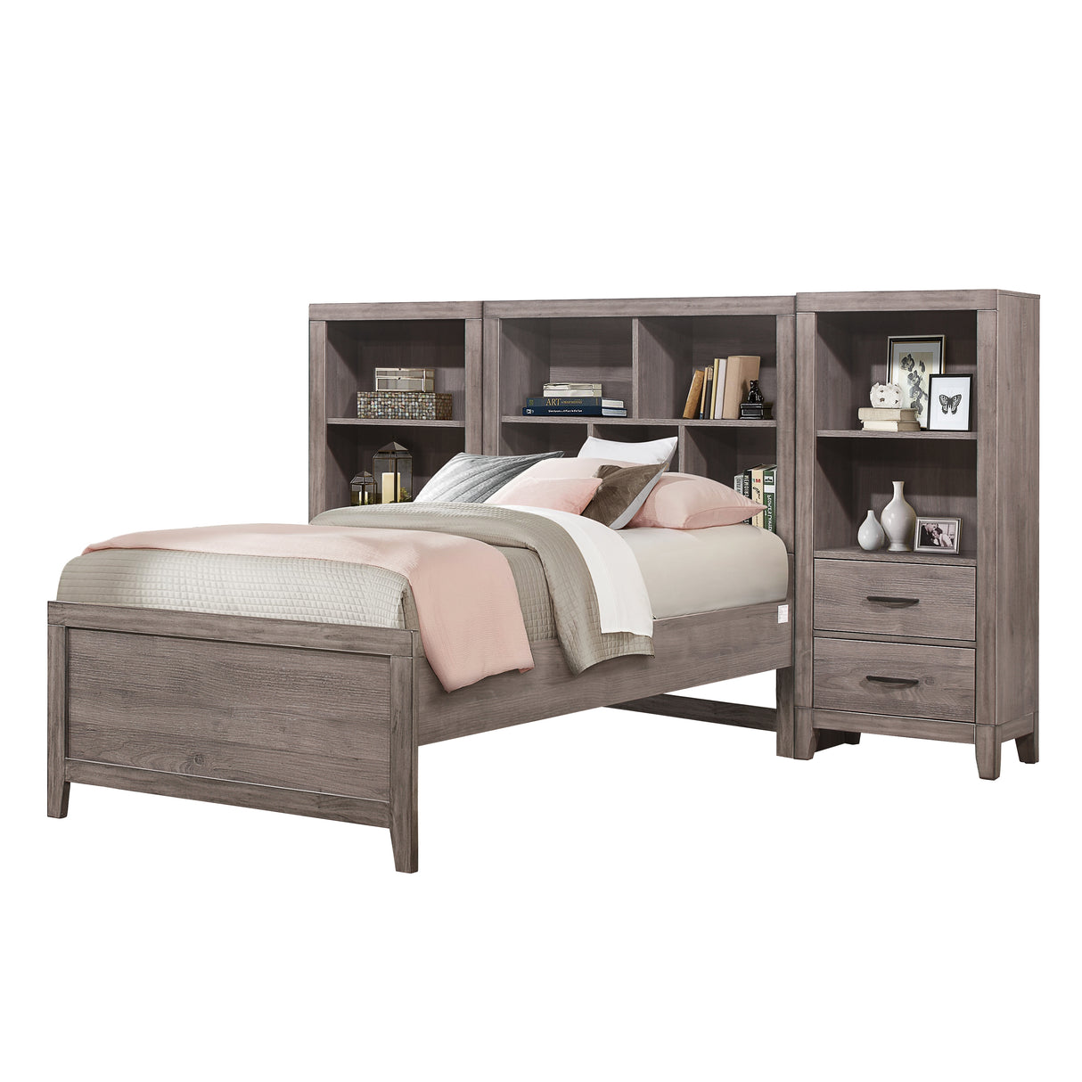 Woodrow Brownish Gray 3-Piece Twin Wall Bed Set (Twin Bed, 2x Nightstand) from Homelegance - Luna Furniture