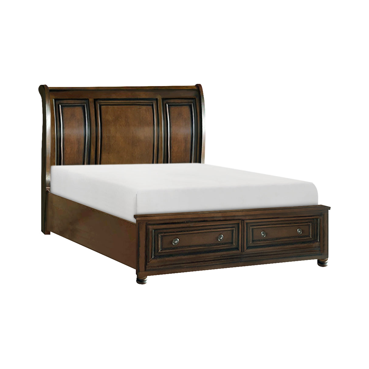 Cumberland Brown Cherry Full Sleigh Platform Bed with Footboard Storage from Homelegance - Luna Furniture