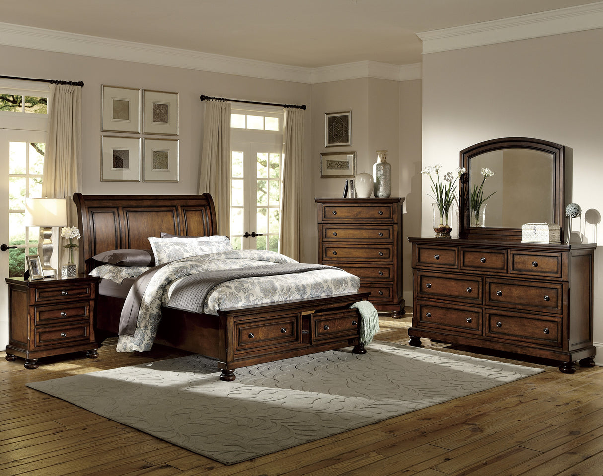 Cumberland Brown Cherry Full Sleigh Platform Bed with Footboard Storage from Homelegance - Luna Furniture