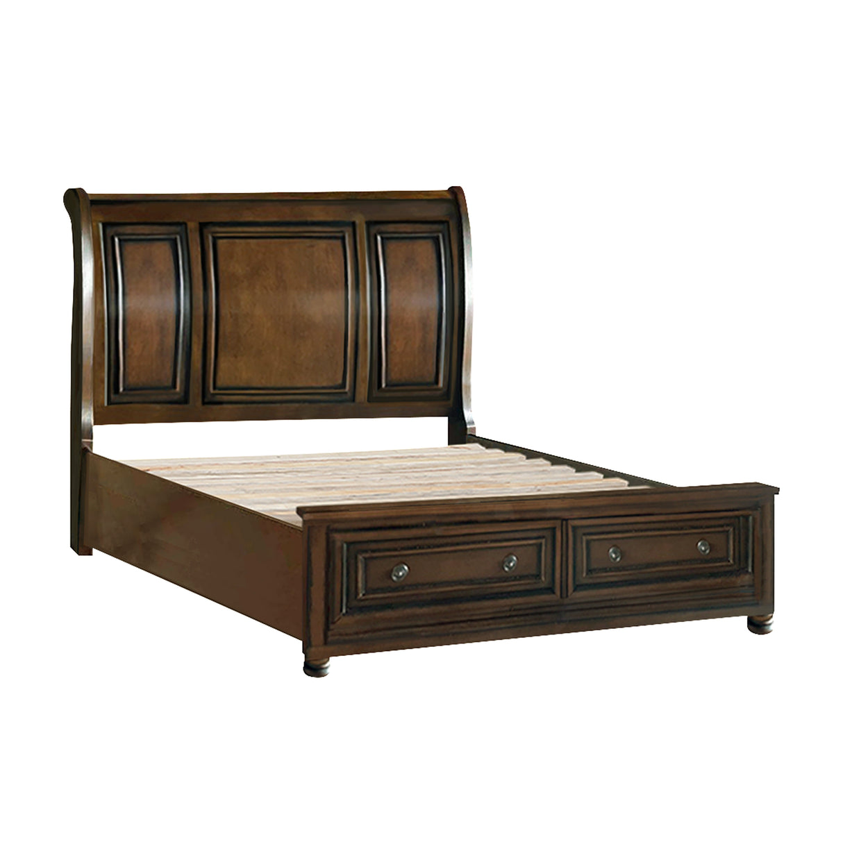 Cumberland Brown Cherry Eastern King Sleigh Platform Bed with Footboard Storage from Homelegance - Luna Furniture