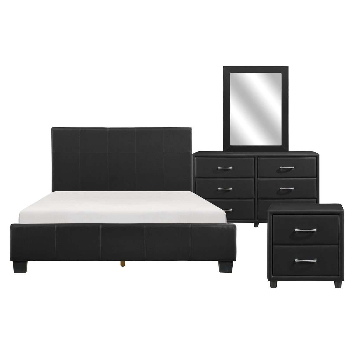 Lorenzi Black 4-Piece Bedroom Set (Queen Bed, Nightstand, Dresser, Mirror) from Homelegance - Luna Furniture