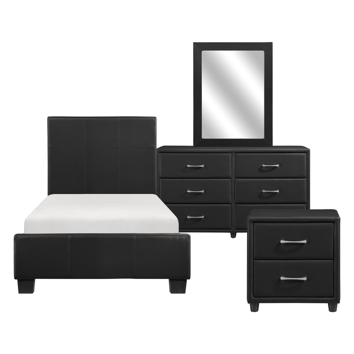 Lorenzi Black 4-Piece Youth Bedroom Set (Twin Bed, Nightstand, Dresser, Mirror) from Homelegance - Luna Furniture