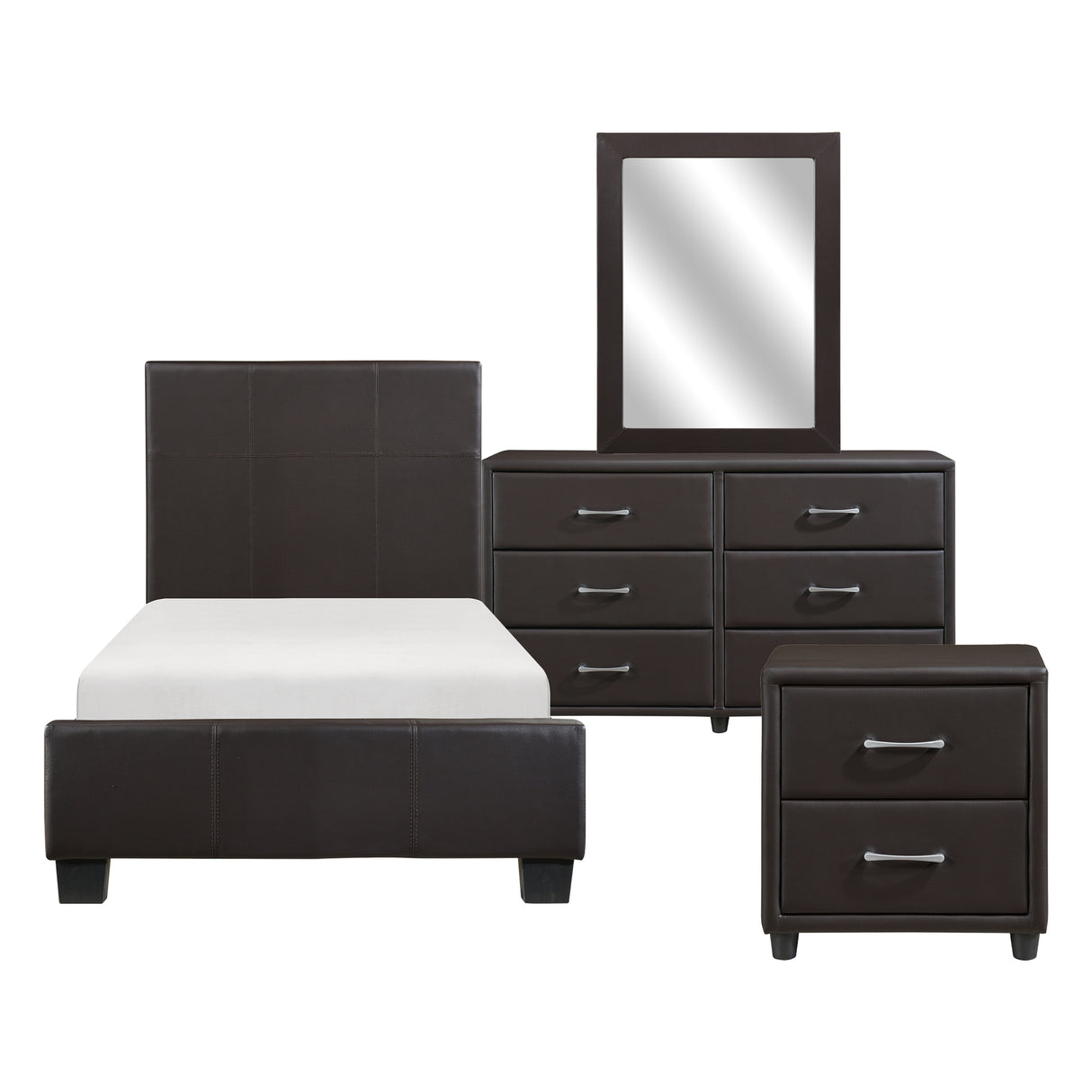 Lorenzi Dark Brown 4-Piece Youth Bedroom Set (Twin Bed, Nightstand, Dresser, Mirror) from Homelegance - Luna Furniture