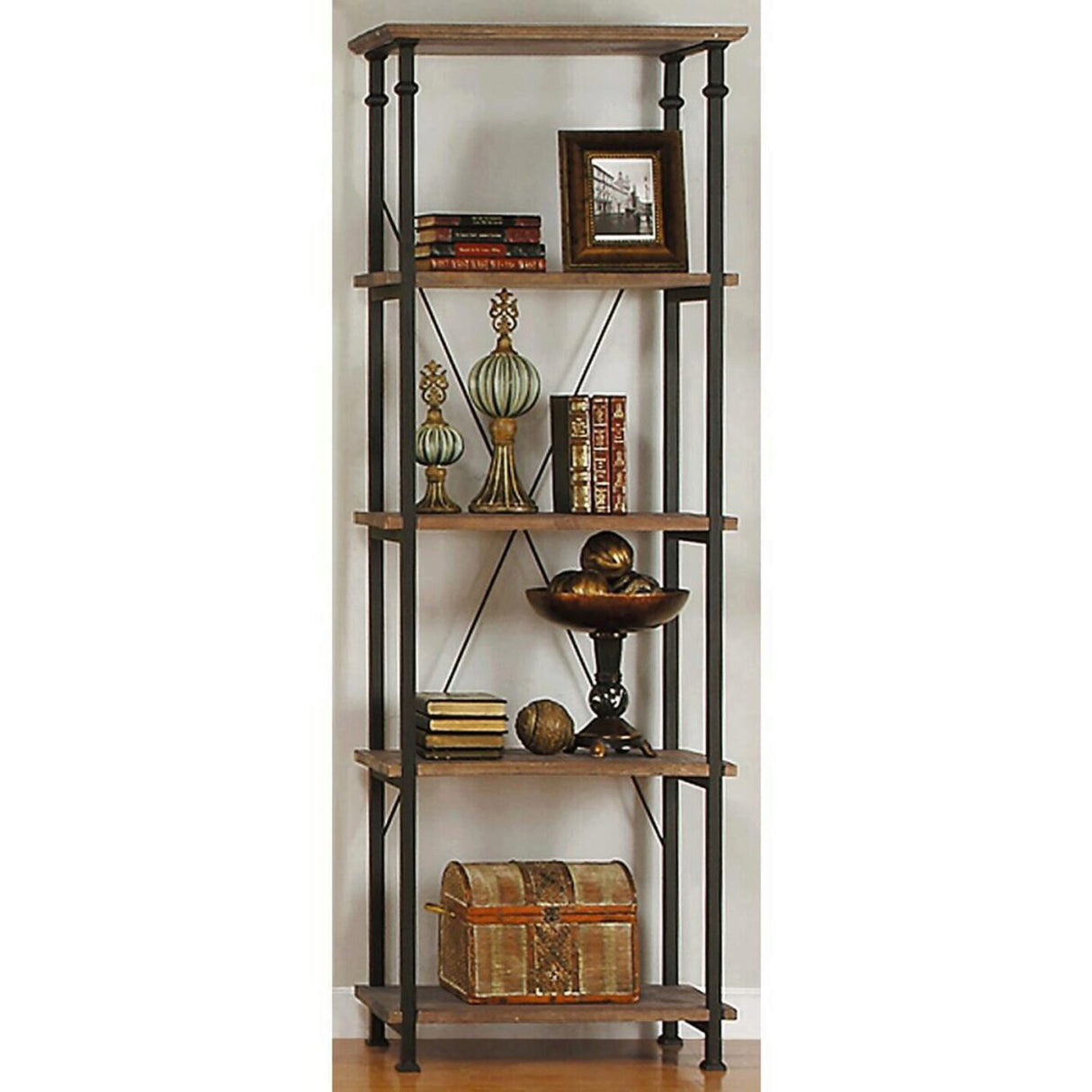Factory Rustic Poplar & Metal Bookcase from Homelegance - Luna Furniture