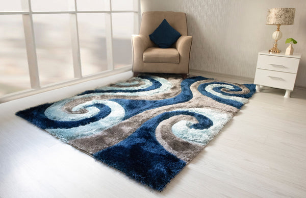 3D Shaggy Gray/Blue 5X7 Area Rug