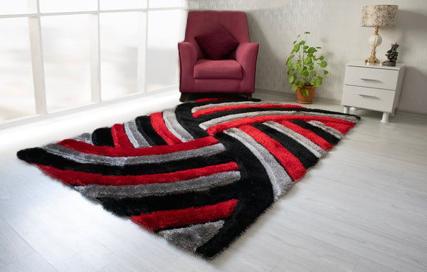 3D Shaggy Gray/Red 5X7 Area Rug