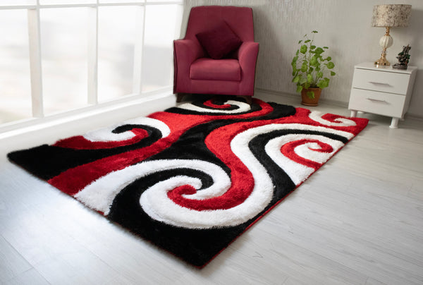 3D Shaggy Red 5X7 Area Rug