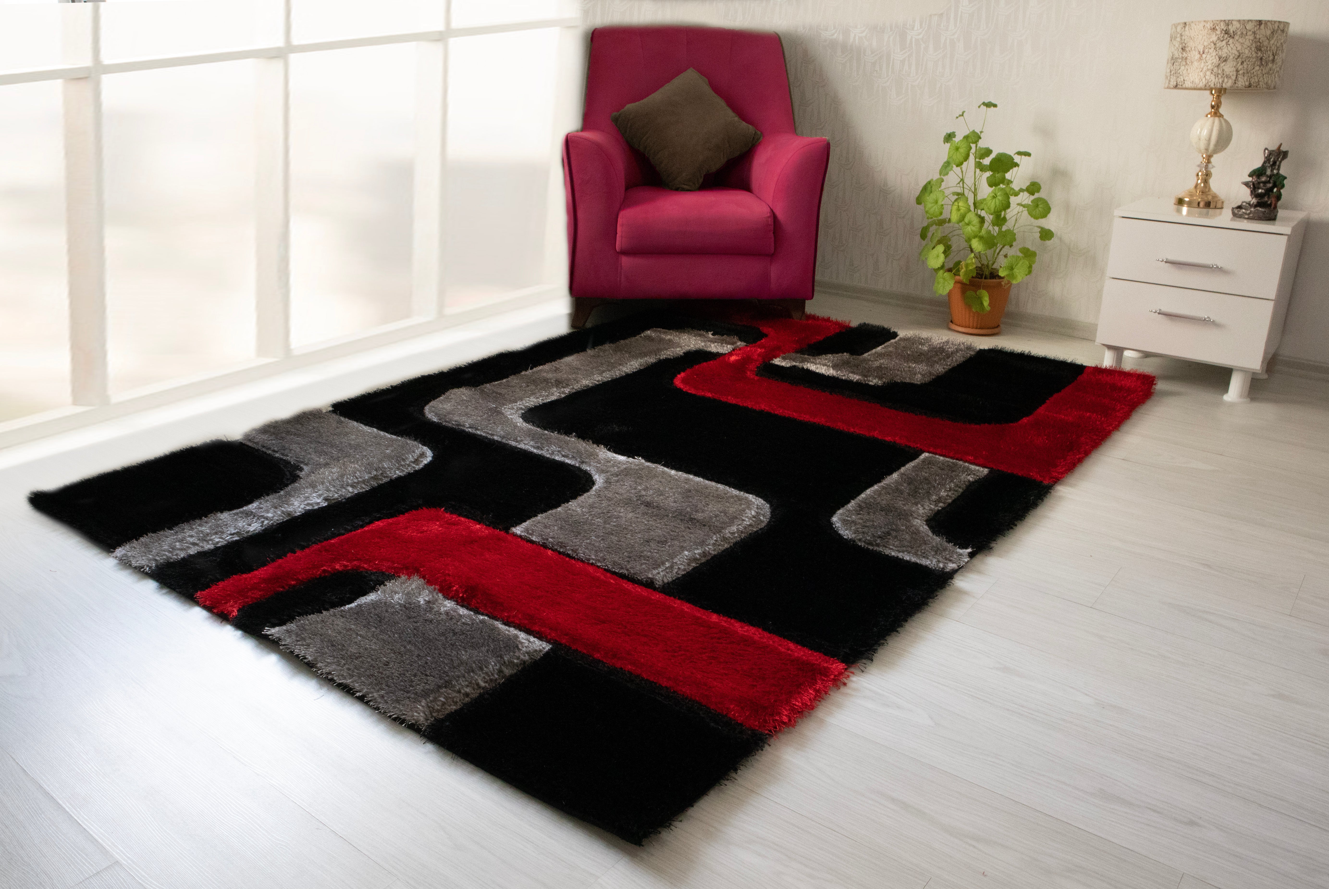 3D Shaggy Red/Black 5X7 Area Rug – Luna Furniture